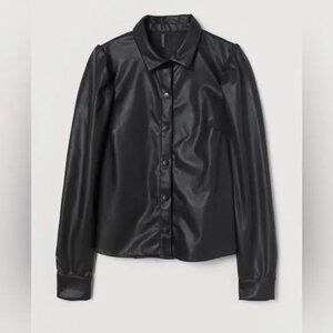 H&M Women's Faux Leather Button Down Top M Black NWT